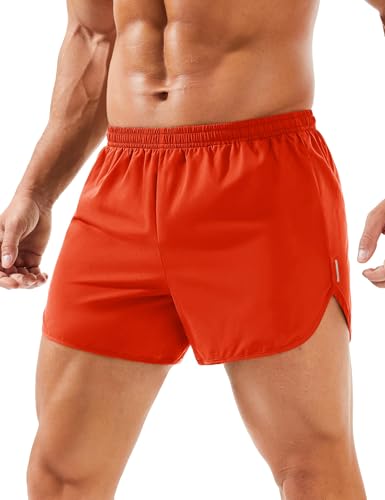 MAGCOMSEN Running Shorts for Men 3 Inch Quick Dry Gym Lightweight Shorts Mens for Athletic Workout with Liner, 34 Orange Red