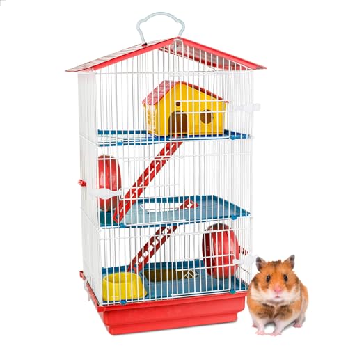 Gaiola Hamster Roedor 3 Andares Teto Plástico Completa Jelplast (Vermelho)