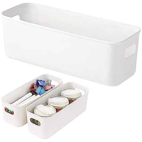 BLLREMIPSUR 3 Pack White Storage Bin, 10" Long Bathroom Organizing Bins, Plastic Organizer Bins with Handles for Vanity, Pantry, Shelves Cover