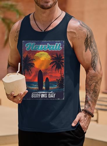 Image of VOGSTART Mens Hawaiian Beach Tank Tops Summer Vacation Muscle Top Graphic Sleeveless Shirts (S-3XL)