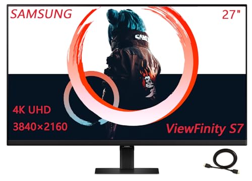 Image of Samsung 27 inch ViewFinity S7 Series 4K UHD High Resolution Computer Monitor, Multiple Ports, Easy Setup Stand, Advanced Eye Care, 60Hz, 5ms, Black, with HDMI Cable