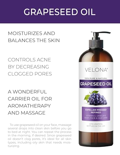 velona Grapeseed Oil 16 fl oz | 100% Pure and Natural Carrier Oil | Refined, Cold pressed | Skin, Face, Body, Hair Care | Use Today - Enjoy Results