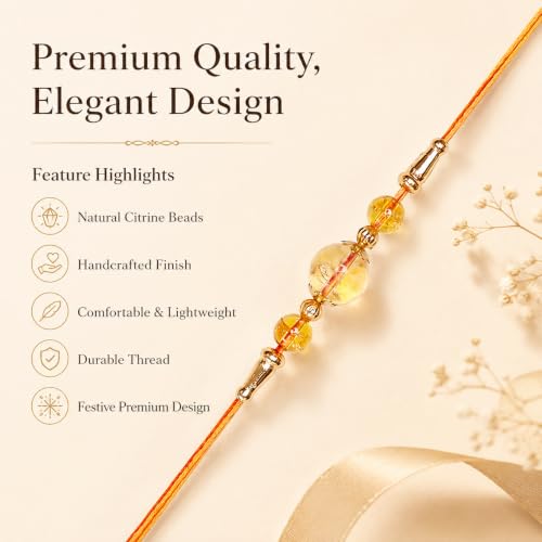 Image of Shubhanjali Crystal Beads Rakhi for Brother | Handmade Healing Crystal Stone Designer Rakhi for Bhaiya | Raksha Bandhan Gift Set with Roli Chawal, Kumkum, Greeting Card & Potli