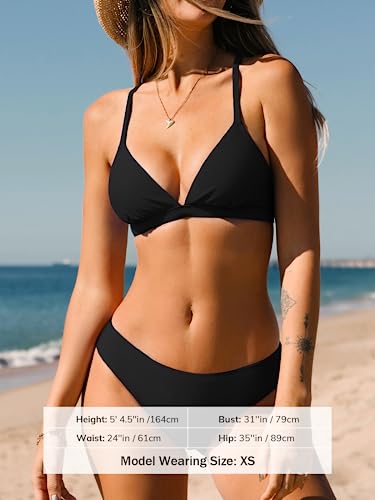 CUPSHE Bikini Set for Women Two Piece Swimsuits V Neck Low Rise Crisscross Back Self Tie Spaghetti Straps3