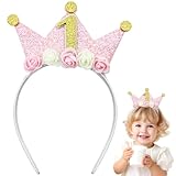 Capiant 1st Birthday Decorations for Women, Birthday Crown Headbands, 1-Year-Old Happy Birthday Decorations Flower Princess Tiara Hair Accessory, Women 1st Birthday Gift Party Decorations Supplies