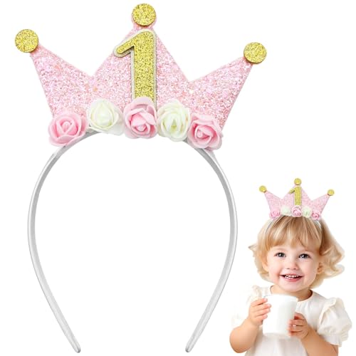 Capiant 1st Birthday Decorations for Women, Birthday Crown Headbands, 1-Year-Old Happy Birthday Decorations Flower Princess Tiara Hair Accessory, Women 1st Birthday Gift Party Decorations Supplies