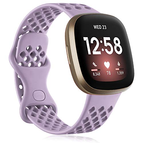 Oielai Bracelet Compatible avec Fitbit Versa 3/Fitbit Sense, Bande Remplacement Silicone Souple pour Sport Compatible avec Fitbit Versa 3/Fitbit Sense, Femmes Hommes Petit Grand, Grand Lavande Cover