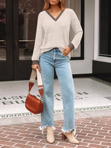 Image of AUTOMET Womens V Neck Long Sleeve Shirts Fall Tops 2026 Lightweight Sweater