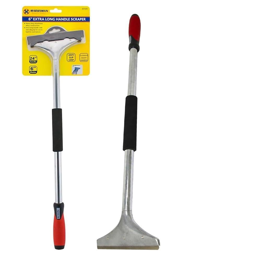6" Heavy Duty Scraper with Long 24" Handle Extension Arm Paint Decorating Tool | 6-Inch Blade & Soft Grip | Wide Head Tile Scraper | Wallpaper, Vinyl Flooring, Tiles, Paint