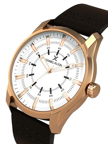 Image of Daniel Klein Men's Analog Quartz Watch | White Dial | Black Genuine Leather Strap | Rose Gold Round Case | Casual Fashion Watch | DK11599-55