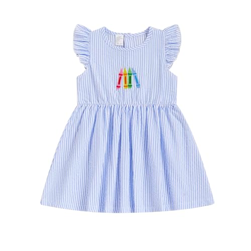 Girls Fly Sleeve Crew Neck Stripes Embroidery Casual Summer Dress