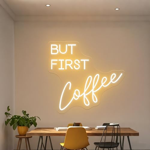 Image of Coffee Bar Signs for Home Kitchen Cafe Corner Shop Decor LED Dimmable But First Coffee Light up Neon Light Signs 5V USB Powered with Hanging Chain,Gifts for Birthday Shop Open(B-Warm White)