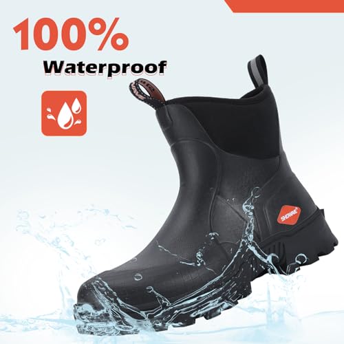 Showave Men's Short Rubber Boots Waterproof Rain Boots Insulated Working Booties with Comfortable Sports Sole4
