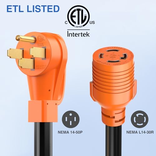 Image of Nilight NEMA 14-50P to L14-30R Generator Transfer Switch Adapter 240V /120V 50 Amp Male to 30 Amp Female Twist Lock 4 Prong Generator Plug Pure Copper Heavy Duty 10 AWG ETL Listed for Power Backup