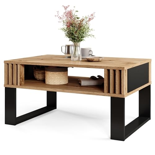Viosimc NESO Table Basse Moderne 90×60×45 cm – Table Basse Rectangulaire Salon avec Étagère...