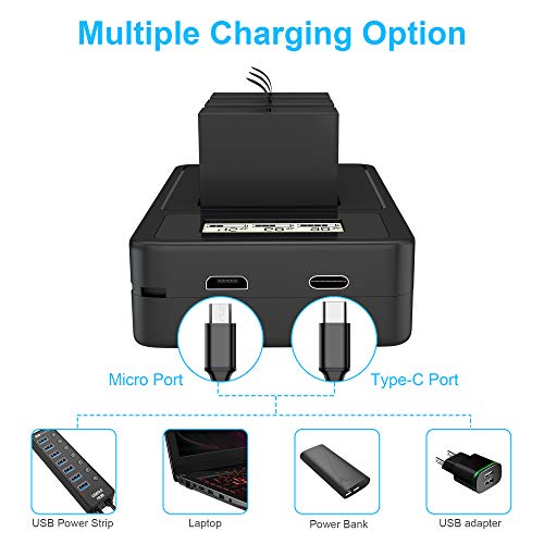 Batteries (3 Pack) 1800Mah And Charger For Gopro Hero 8/7/6/5 And Digital Monitor Compatible With Gopro Hero 8 Black, Hero 7 Black, Hero 6 Black, Hero 5 Black(Fully Compatible With Original) #TOP5