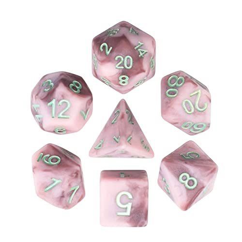 Frosted Pink&Brown Dice Set,DND Polyhedral Dice Full Set 7 Piece Handmade Matte D and D Dice for RPG,MTG,Dungeons and Dragon D&D Tabletop Game (Frosted Pink&Brown)