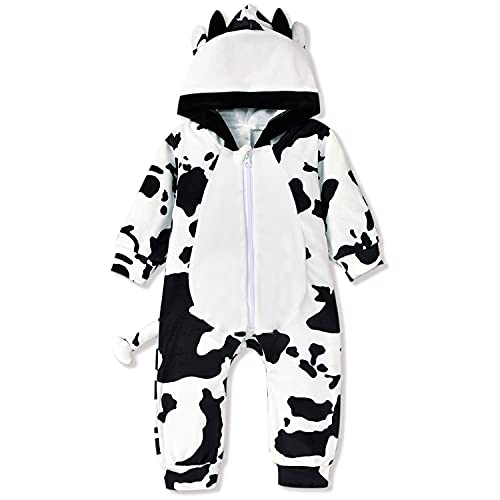 Aalizzwell Baby Cow Romper Infant Boys Girls Animal Hooded Romper Outfit Clothes 0-6 Months