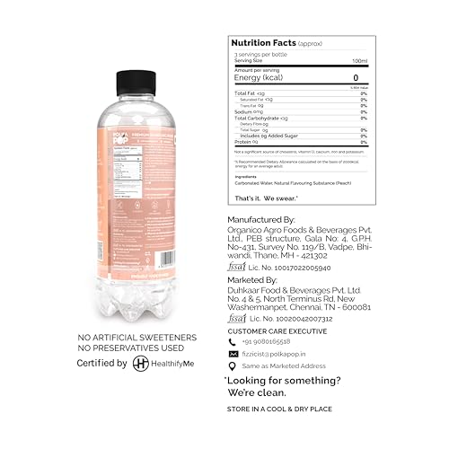 Image of POLKA POP - Flavoured Sparkling (Fizzy) Water | Lemon Lime & Peach | Pack of 24 (300 ml Each) | 100% Natural Flavour | Zero Sugar & Zero Calories | No Aspartame or Stevia