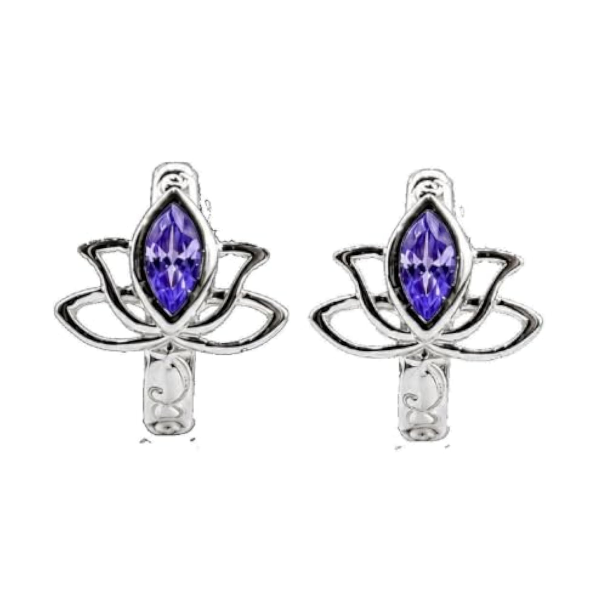 Women's 925 Sterling Silver Lotus Purple CZ Hoop Earrings