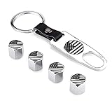 Valve Stem Caps for Cars, Car Valve Tire Caps(4PCS) with Wrench Keychain(1PCS), Valve Caps for Car SUV Bicycle Pick-up Truck Motorcycle Tires, American Flag Logo Car Tire Decoration