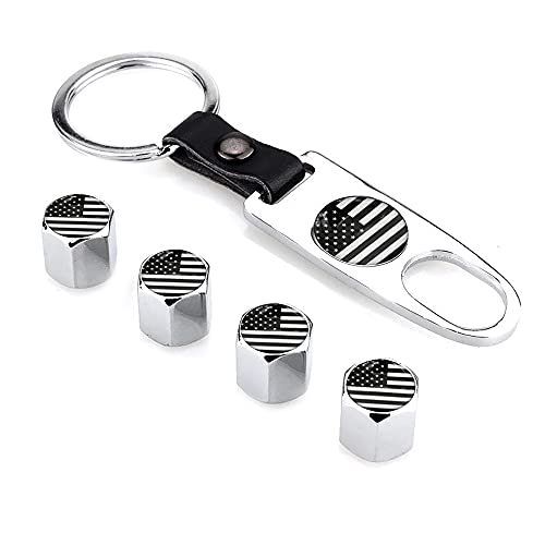 Valve Stem Caps for Cars, Car Valve Tire Caps(4PCS) with Wrench Keychain(1PCS), Valve Caps for Car SUV Bicycle Pick-up Truck Motorcycle Tires, American Flag Logo Car Tire Decoration