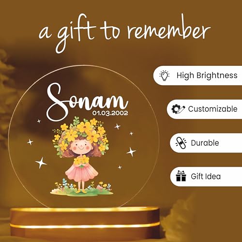 Image of PRINTHUA Plastic Personalized LED Night Table Lamp with Custom Name - Gift for Women, Men, Kids, Birthdays & Special Occasions - Transparent (Cute Girl)