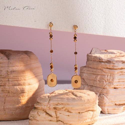 Milan Chiva 14K 18K Gold Plated Dangle Hoop Huggie Abalone Shell Earrings Lightweight Statement Teardrop Dainty Leverback Earrings for Women Trendy4