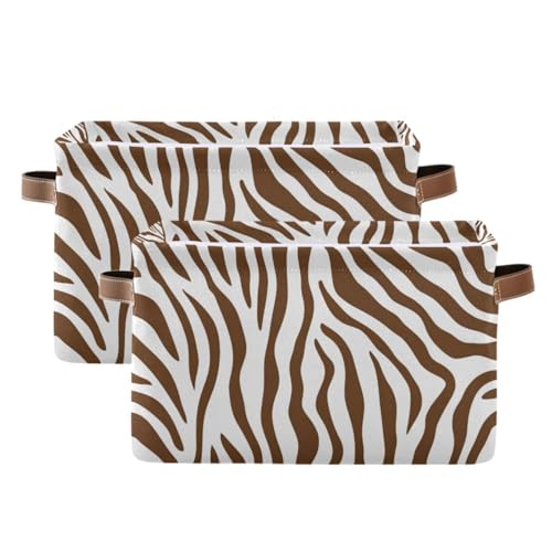 PaChyLuu Zebra Texture Storage Basket Bin Canvas Fabric Organizer Toys Basket with Handles for Home Office Nursery, Clothes, Gifts, 2 Pcs