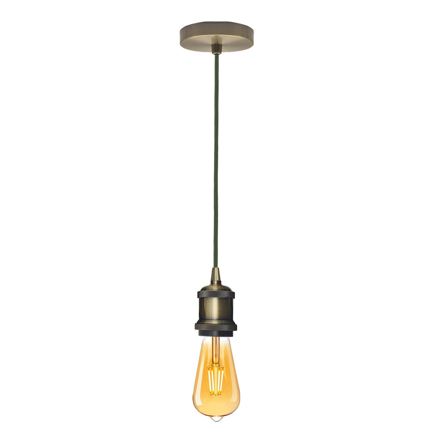 Vintage Ceiling Pendant Light Fitting 1M Army Green Fabric Braided Flex