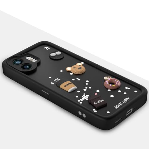 Image of Bintage Back Cover Compatible for Nothing Phone (2) | Cute 3D Taddy Ball Bear Milk Cake Coffee Silicon Case Full Body & Camera Protection - Black