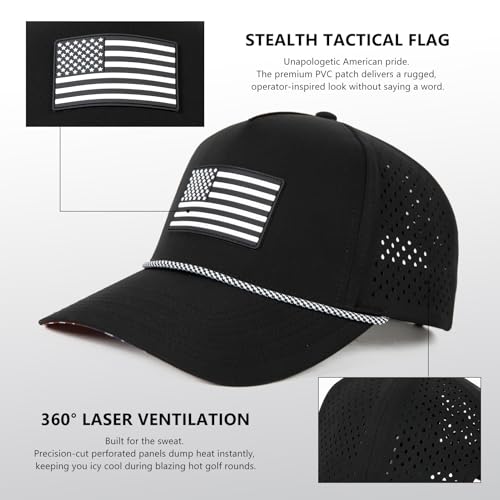 Image of TOP-EX Men's Cooling Golf Hat, Big Heads Tactical USA Flag Waterproof Cap | Tactical American Flag Hat, XXL Large Size, Water & Stain Resistant, UPF50+ UV Protection, Laser Perforated Cooling Sweatband