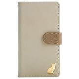 AQUOS R10 R9 対応 スマホケース アクオス 手帳型ケース 合皮 PUレザー ヴィンテージ風 猫 ネコ ゴールド キャット カード入れ マグネット ベルト SH-51F SH-51E SIMフリー (アイボリー)