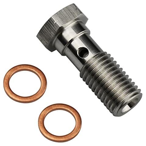 KRD PERFORMANCE Universal Stainless Steel M10x1.25 Metric Thread Turbo Brake Line Banjo Bolt with M10 Copper Washers, Single Banjo Bolt 24mm Length Cover