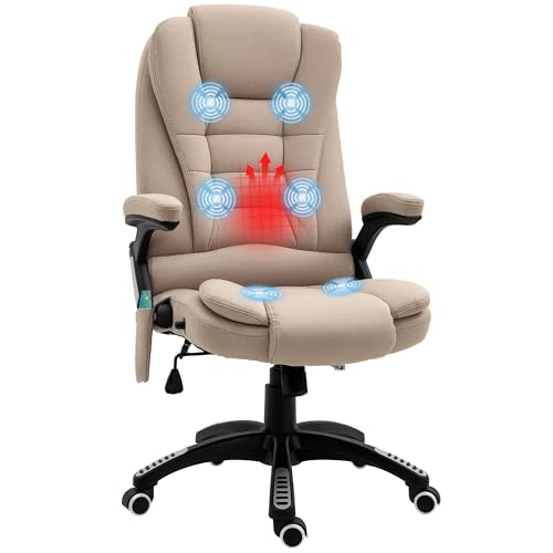 Vinsetto Silla de Oficina con Masaje Vibratorio de 6 Puntos Silla de Escritorio Giratoria con Función Basculante con Calefacción Altura Ajustable Respaldo Reclinable y Mando a Distancia Caqui