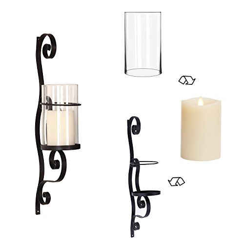 Asense Iron And Glass Vertical Wall Hanging Candle Holder Sconce Wall Décor (Graceful Twirl(2Pcs)) #TOP3