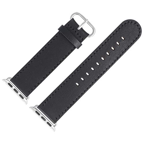 Uhrenarmband Für Apple Watch 42mm Leder Mit Naht Glatt Matt Schwarz Series 1 2 3 4