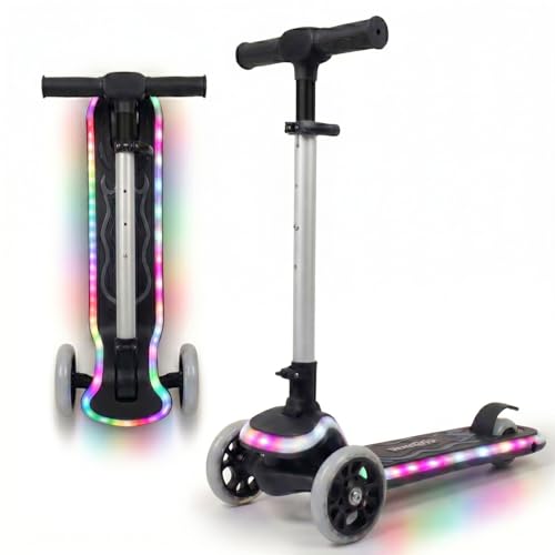 Image of STREETJAM Blinkie Kids LED Kick Scooter for 3-12 Years, LED Deck with Multiple Light Modes (1st Time in India), BIS Approved, Extra Wide Deck, Rechargeable, Up to 50 kg Load (Black with Grey)