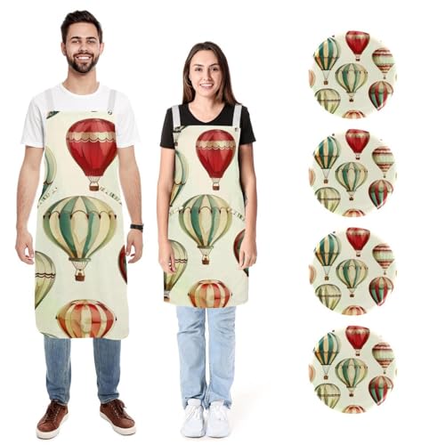Tablier de cuisine réglable homme et femme en lin imprimé montgolfière