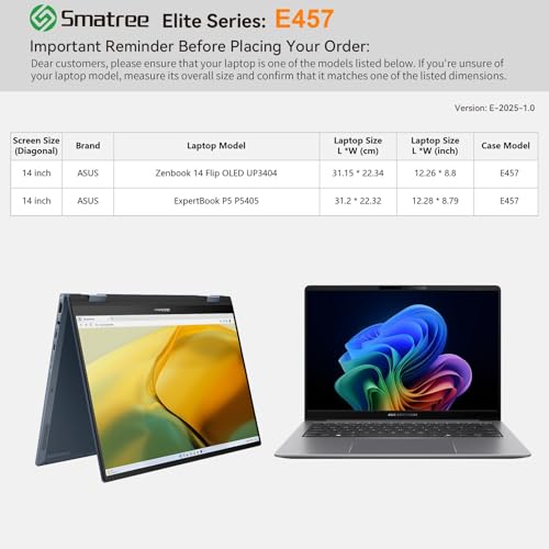Image of Smatree Laptop Sleeve for 14 inch ASUS Zenbook 14 Flip OLED UP3404, for 14 inch ASUS ExpertBook P5 P5405, Laptop Case with Accessory Pocket, YKK Zipper, Patented Shockproof Design, Green (E457G)