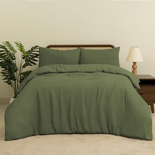 MHG Living Waffle Single Duvet Cover Set (135 x 200 cm) – Cotton Blend, Super Soft & Breathable, Hypoallergenic, Machine Washable Waffle Weave Bedding – Olive Green