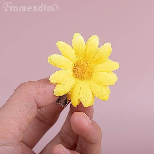 Framendino, 12 Pack Yellow Daisy Clip Flower Clips Small Sunflower Hairpins Bridal Accessories for Women Girls Beach Wedding Decor4