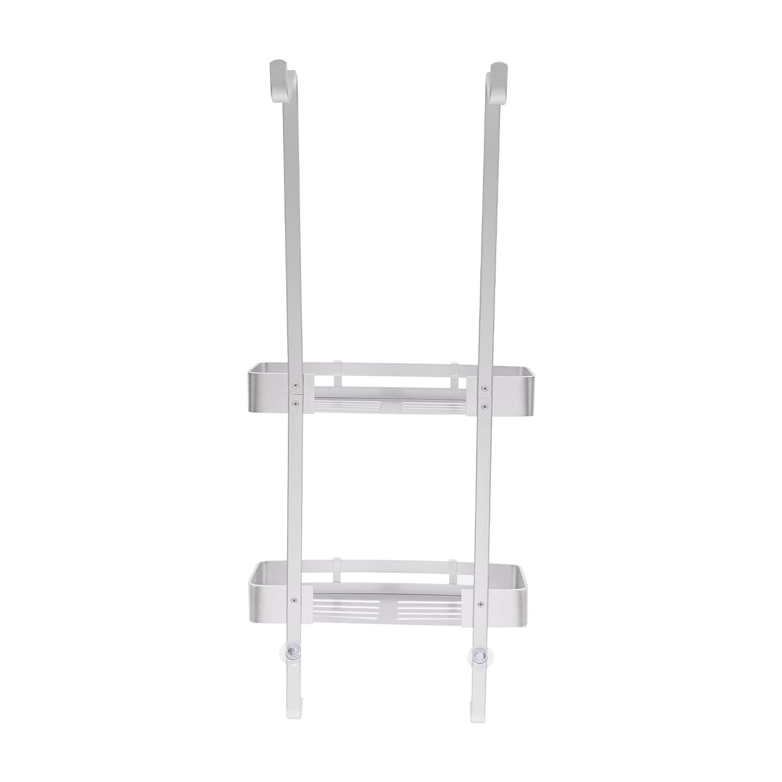 Estante de ducha para colgar de 2 niveles, estante de ducha para baño, champú, cesta de ducha, estante para colgar con 4 ganchos móviles, 32,5 x 12,5 x 73 cm, color plateado