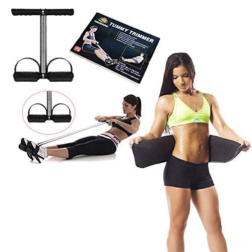 6 in 1 Ab Tummy Trimmer with Sweat Belt Combo Abdominal and Belly Exerciser Fitness Equipment for Men & Women Home Gym-Abs Exerciser-Sweat Belt Free Size for Use