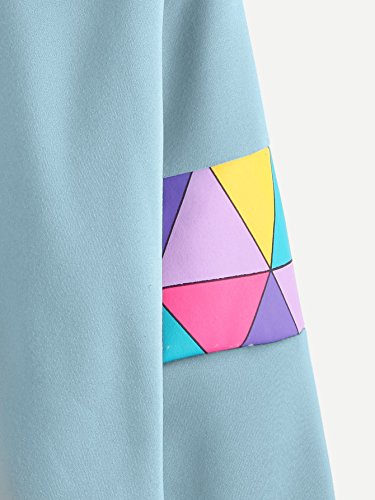 ROMWE Women's Top Long Sleeve Color Block Paper Airplane Graphic Print Patchwork Trim Tee Shirt Sweatshirt,Blue,XXL=US L