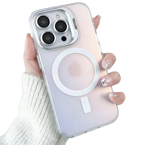 Coque magnétique iPhone 15 avec support métal et film objectif verre trempé blanc