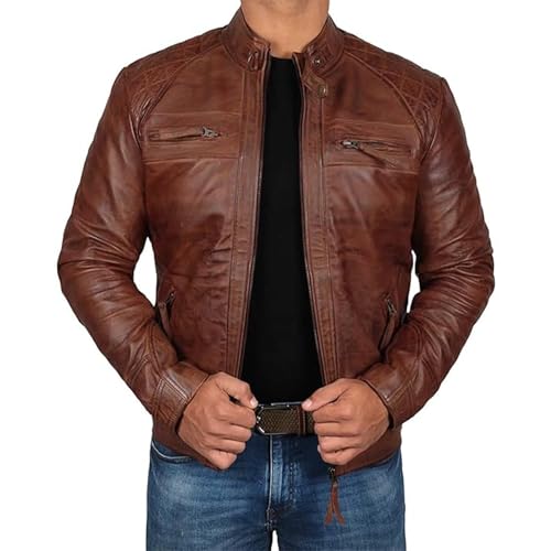 Chaqueta de cuero sintético para hombre estilo motociclista miniatura 2