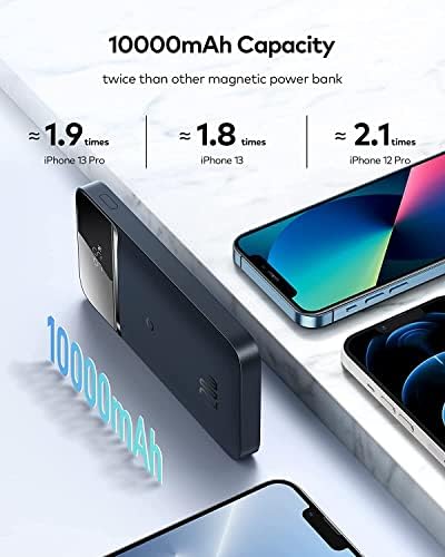 Baseus Magsafe Power Bank, 10000 mAh Magnetic Power Bank, 15 W Wireless and PD 20 W Fast Charging USB-C, LED Display, Portable External Battery Pack for iPhone 14/13/12 Series