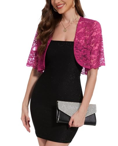Image of MINTLIMIT Womens Floral Lace Bolero Half Sleeve Shrug Open Front Elegant Cropped Cardigan Shrugs for Evening Party Dresses