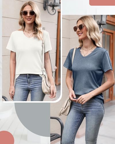4 Pack Womens Tops Basic Summer V Neck T Shirts Short Sleeve Shirts Casual Loose Fit Tee Tops 2025 Trendy Clothes3